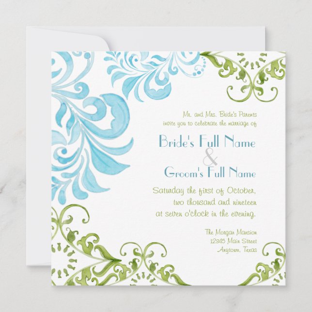 Dragonfly Swirls Scroll Chic Modern Floral Invite (Front)