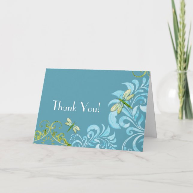 Dragonfly Swirls Scroll Modern Floral Thank You (Front)