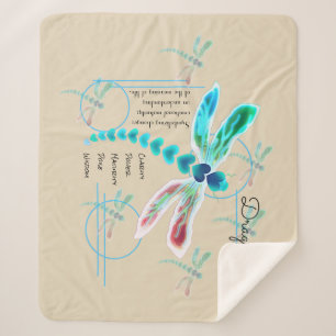 Dragonfly   Teal & Khaki Medium Sherpa Blanket