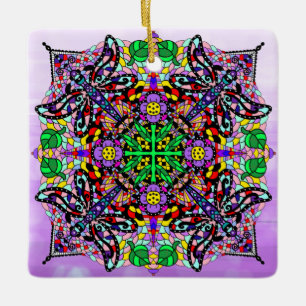 Dragonfly Themed Mandala Colorful Zen Ceramic Ornament