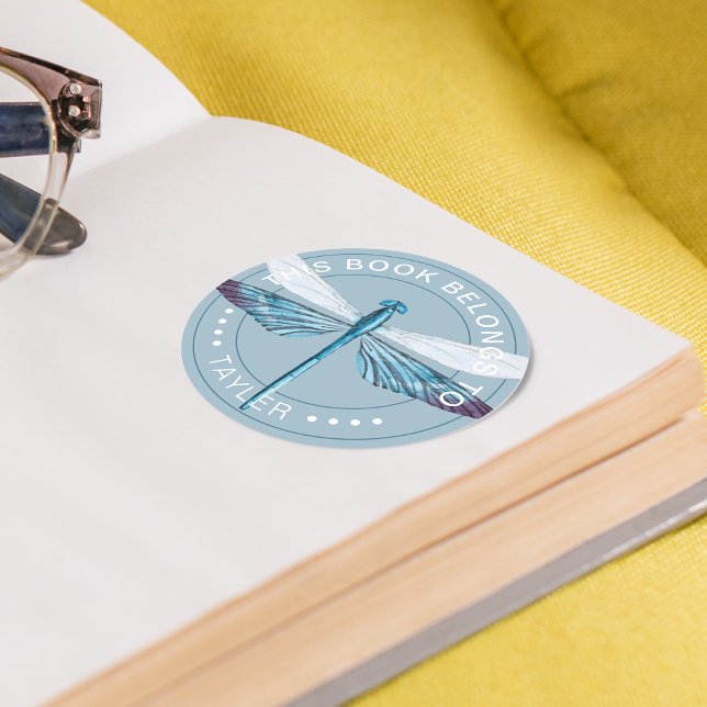 Dragonfly This Book Belongs To Classic Round Sticker (Dragonfly This Book Belongs To Classic Round Sticker)