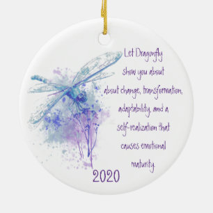 Dragonfly Totem Animal Guide Watercolor Nature Art Ceramic Tree Decoration