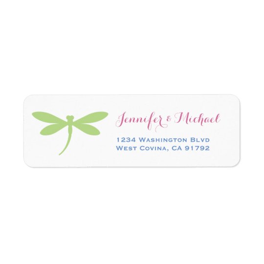 Dragonfly | Tropical Colours | Green Pink Blue Return Address Label