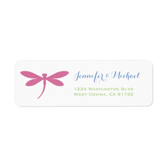 Dragonfly | Tropical Colours | Pink Blue Green Return Address Label