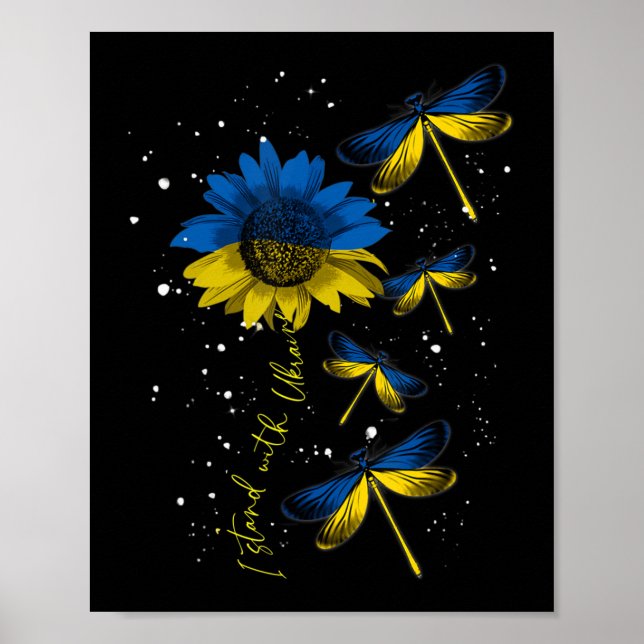 Dragonfly Ukraine Sunflower Ukraine Flag Stand Wit Poster (Front)