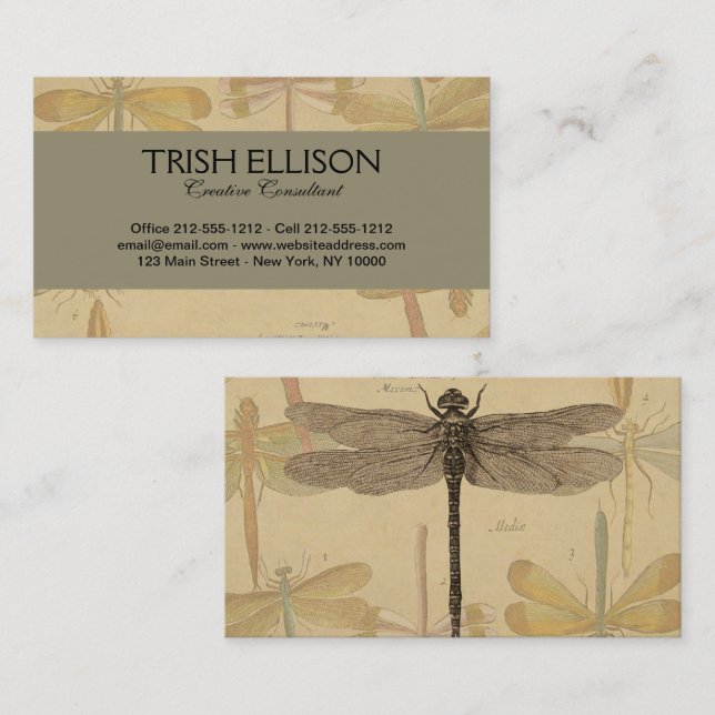 Dragonfly Vintage Antique Classic Nature Business Card (Front/Back)