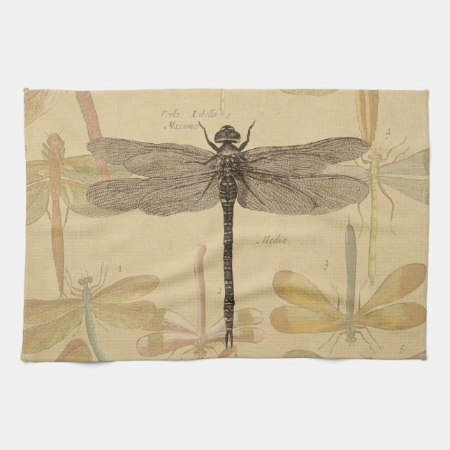 Dragonfly Vintage Antique Classic Nature Tea Towel (Horizontal)