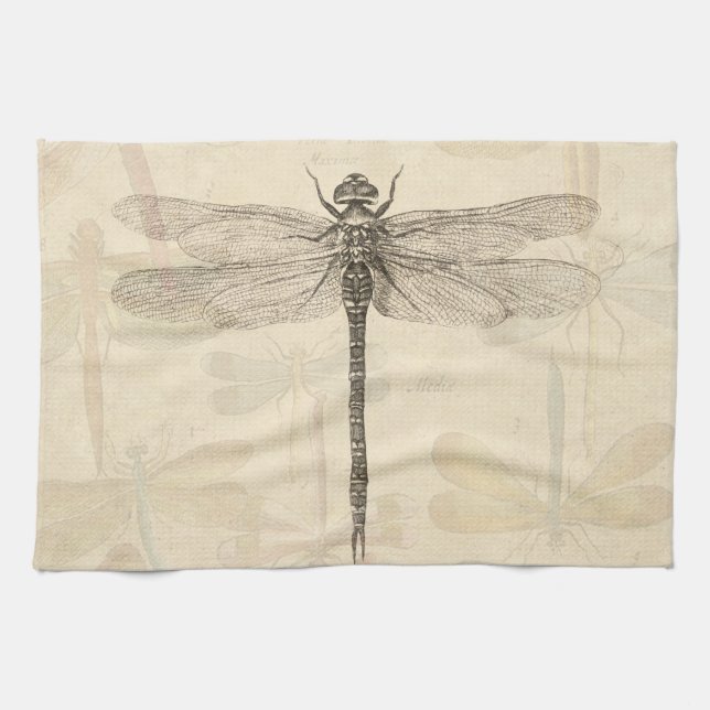 Dragonfly Vintage Antique Classic Nature Tea Towel (Horizontal)