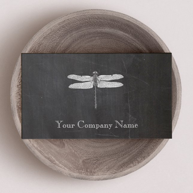 Dragonfly Vintage Etching Chalkboard Look Black Business Card (Creator Uploaded)