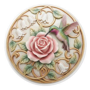 Dragonfly Vintage Victorian Pink Rose Floral Ceramic Knob
