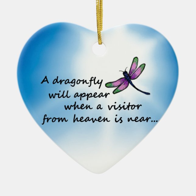 Dragonfly, Visitor from Heaven Ceramic Tree Decoration (Front)