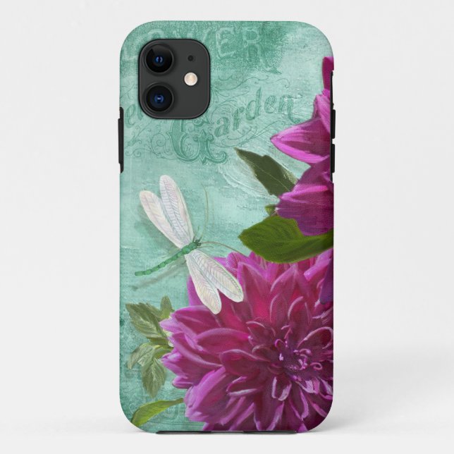 Dragonfly w Purple Dinner Plate Dahlia Flowers Case-Mate iPhone Case (Back)