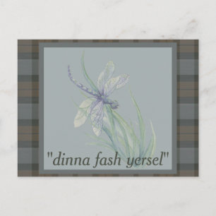 Dragonfly Watercolor Fraser Clan Plaid Tartan Postcard