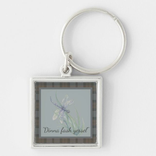 Dragonfly Watercolor Fraser Clan Tartan  Grey Blue Key Ring (Front)