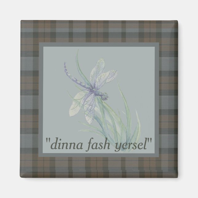 Dragonfly Watercolor Fraser Clan Tartan Grey Blue Magnet (Front)