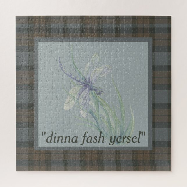 Dragonfly Watercolor Fraser Clan Tartan Plaid Jigsaw Puzzle (Vertical)