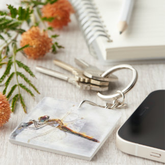 Dragonfly Watercolor Pastel White Background Key Ring