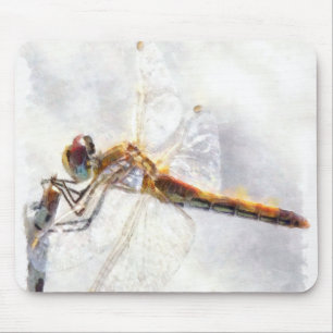 Dragonfly Watercolor Pastel White Background Mouse Mat