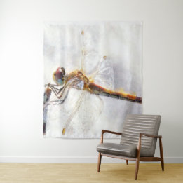 Dragonfly Watercolor Pastel White Background Tapestry