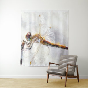 Dragonfly Watercolor Pastel White Background Tapestry