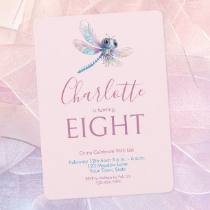 Dragonfly Watercolor Pink Girl's Birthday Invitation