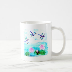 Dragonfly, Waterlily Flowers Painting Coffee Mug