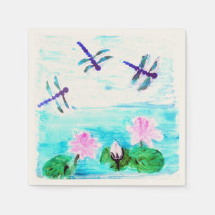 Dragonfly Waterlily Pond Painting Napkin
