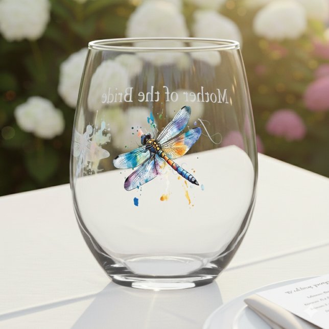 Dragonfly Wedding, custom  Stemless Wine Glass (Creator Uploaded)