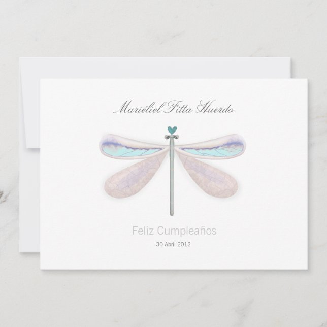 Dragonfly white blue whimsical nature summer party invitation (Front)