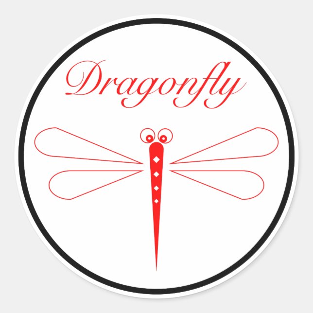 Dragonfly - White Classic Round Sticker, Glossy Sticker (Front)