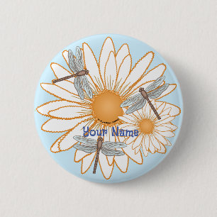 Dragonfly White Daisy 6 Cm Round Badge