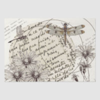 Dragonfly Wildflower Circle French Words Decoupage