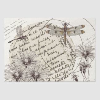 Dragonfly Wildflower Circle French Words Decoupage Tissue Paper