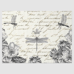 Dragonfly Wildflower French Script Decoupage Crown Tissue Paper