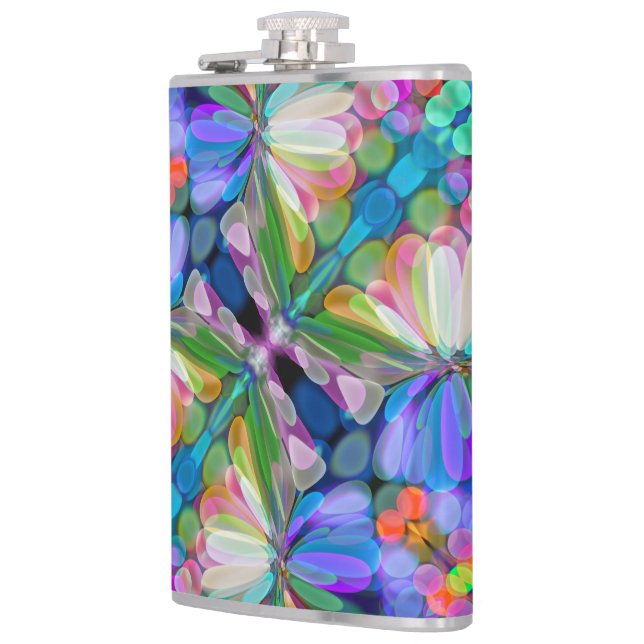 Dragonfly Wildflower Garden Abstract Floral Hip Flask (Left)