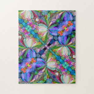 Dragonfly Wildflower Garden Abstract Floral Jigsaw Puzzle