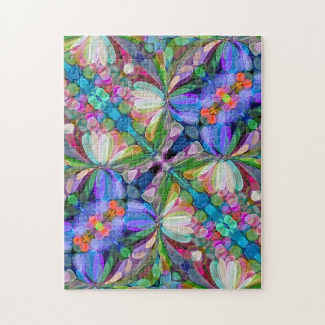 Dragonfly Wildflower Garden Abstract Floral Jigsaw Puzzle (Vertical)
