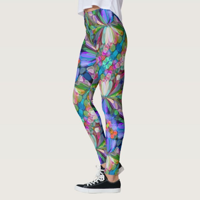 Dragonfly Wildflower Garden Abstract Floral Leggings (Left)