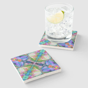 Dragonfly Wildflower Garden Abstract Floral Stone Coaster