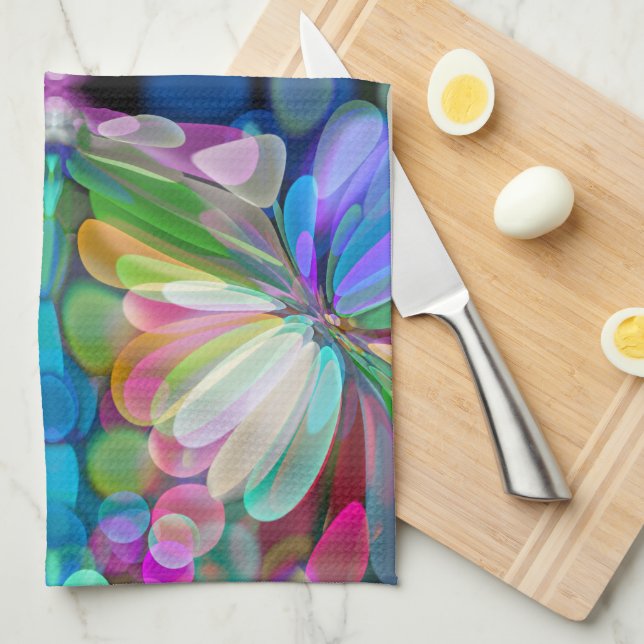 Dragonfly Wildflower Garden Abstract Floral Tea Towel (Quarter Fold)