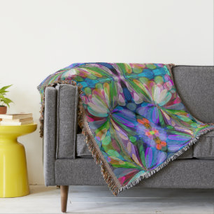 Dragonfly Wildflower Garden Abstract Floral Throw Blanket