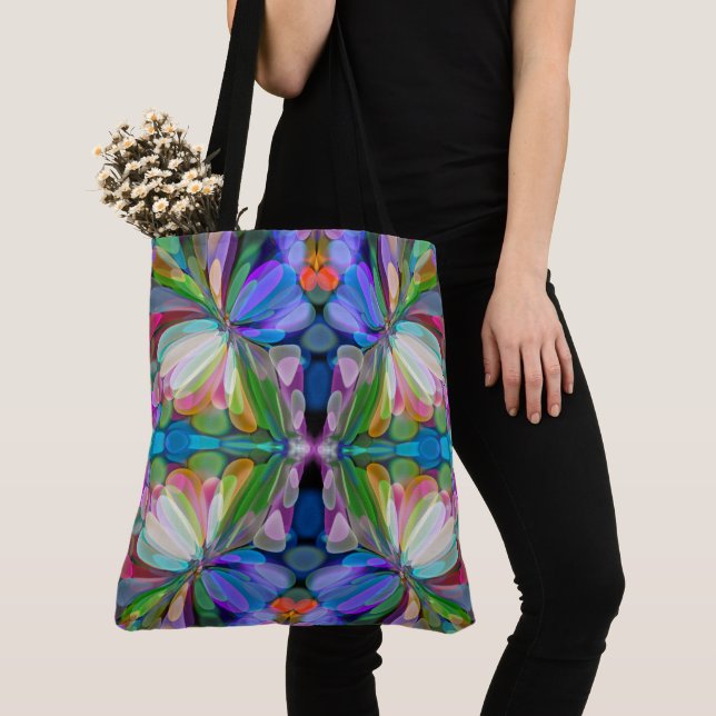 Dragonfly Wildflower Garden Abstract Floral Tote Bag (Close Up)