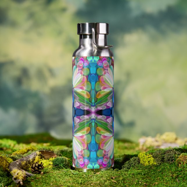 Dragonfly Wildflower Garden Abstract Floral Water Bottle (Outdoor)