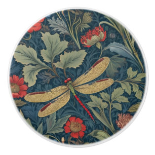 Dragonfly William Morris style Left side Vintage Ceramic Knob