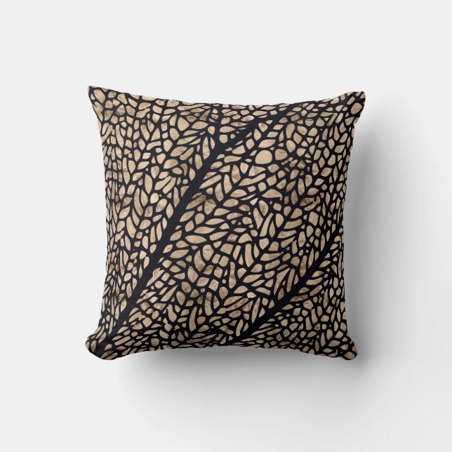 Dragonfly wing rose gold and black graphic pattern cushion (Front)