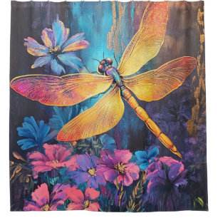 Dragonfly Wings & Intricate Coloured Flowers Shower Curtain