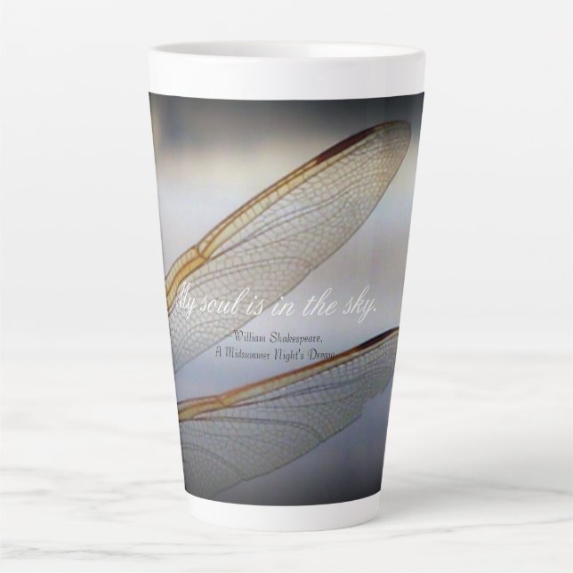 Dragonfly Wings Macro with Shakespeare Quote Latte Mug (Front)