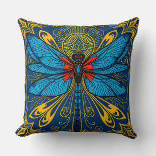 Dragonfly with Artistic Floral Patterns Cushion