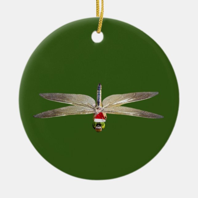 Dragonfly With Hat Lights Christmas Ceramic Tree Decoration (Front)