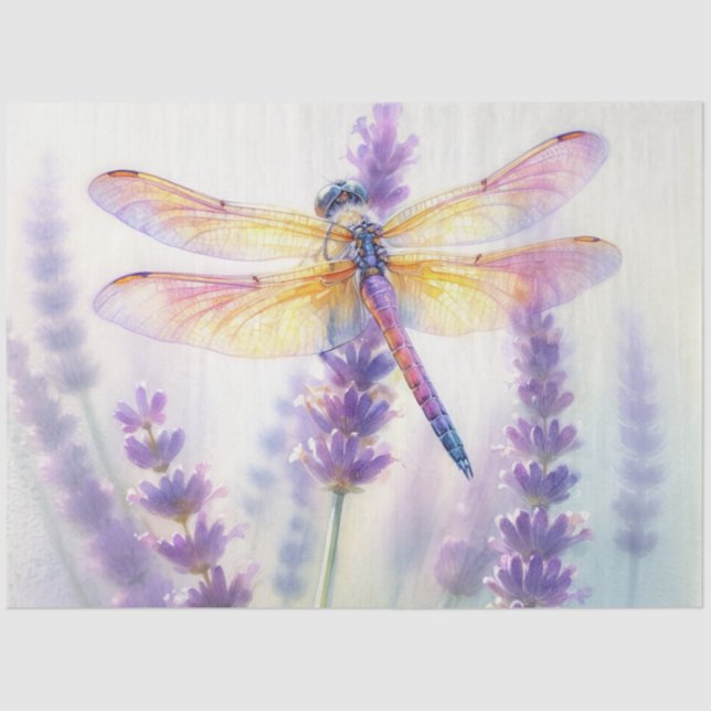 Dragonfly With Lavender Flowers  Tissue Paper (Front)
